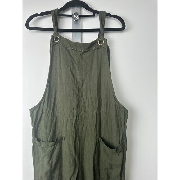 Natural Life Carly olive drab green overalls jumpsuit women M Linen Blend B18 - Picture 4 of 9